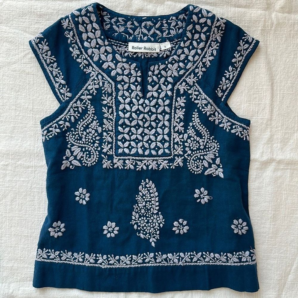 Roller Rabbit Embroidered‎ Faith Top Girls Youth 6 Cotton Dress Casual